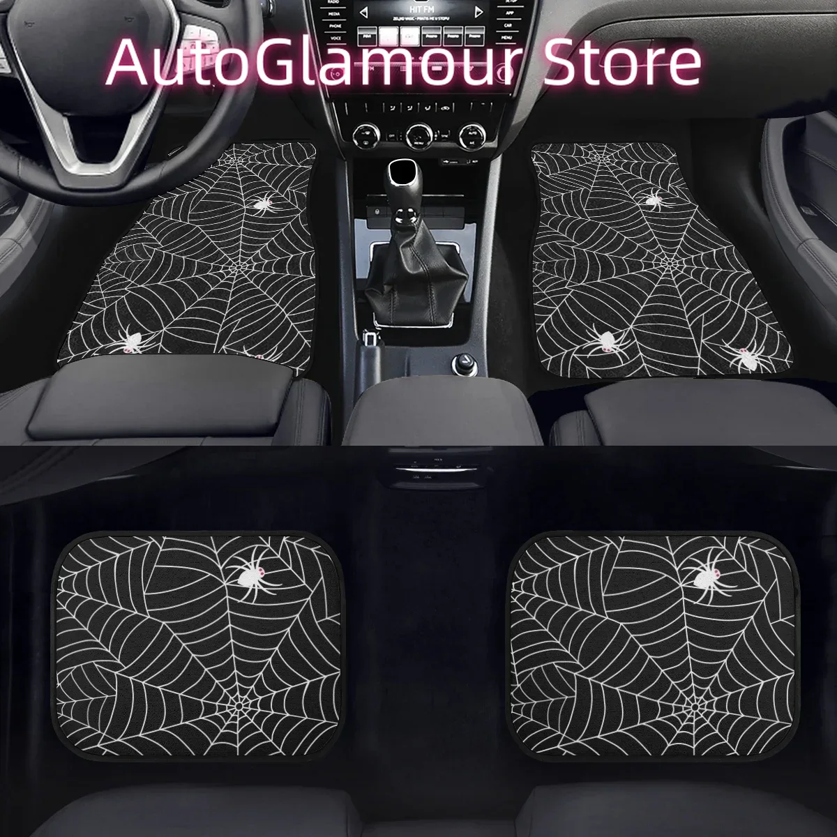 Interior Design Web - พรมปูพื้นรถยนต์ลายใยแมงมุมสีดำ ป้องกันรอยขีดข่วน ซักได้ กันลื่น อุปกรณ์ตกแต่งรถยนต์สำหรับผู้ชายและผู้หญิง พิมพ์ลายตามสั่ง