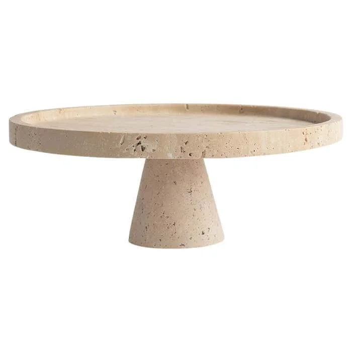 Travertine Tray Oval - แท่นวางหินอ่อนธรรมชาติสำหรับตกแต่งเค้กขนมอบหินอ่อนทรงกลมสำหรับแท่นตั้งเค้กขนมอบ