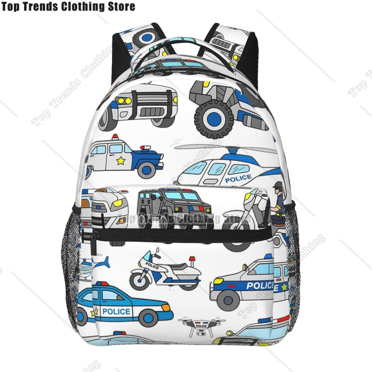 Interior Design Course - รถตํารวจออกแบบกระเป๋าเป้สะพายหลังชายหญิง Bookbag นักเรียนโรงเรียนกระเป๋าการ์ตูนเด็ก Rucksack กระเป๋าสะพายขนาดใหญ่ความจุ