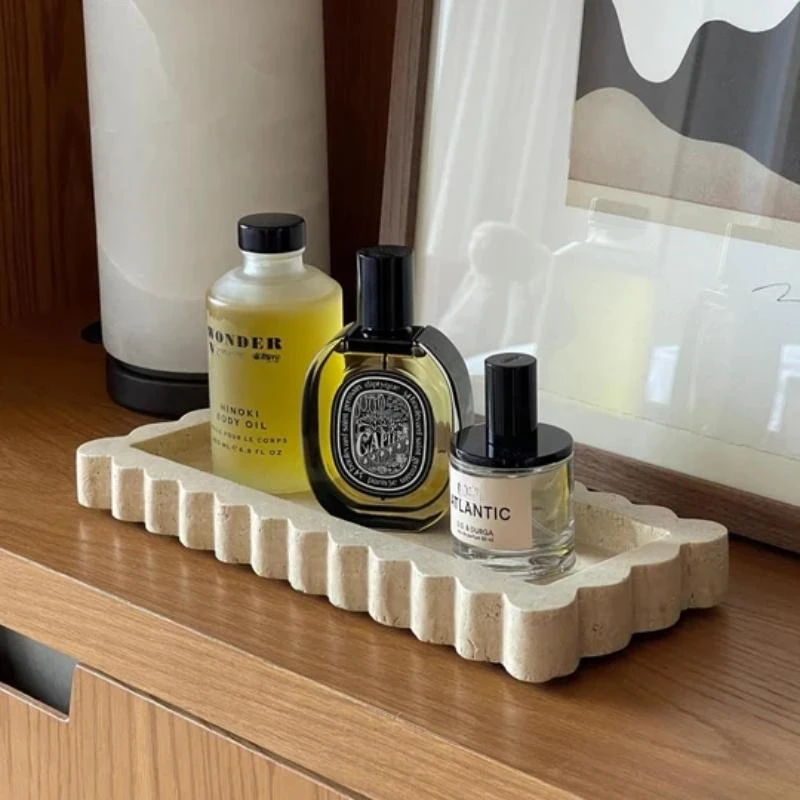 Travertine Tray Oval - ถาดทรงสี่เหลี่ยมลายหินอ่อนของตกแต่งบ้านถาดใส่ของตกแต่งบ้านถาดทรงสี่เหลี่ยมผืนผ้าลายหินอ่อนสีแดงม่วงธรรมชาติ