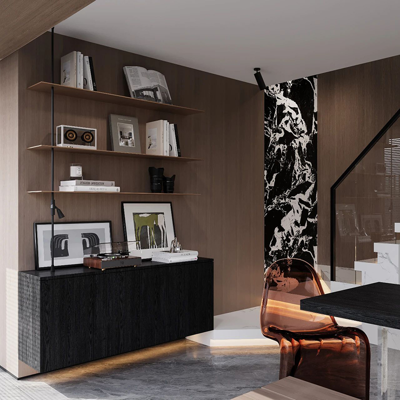 Interior Design Build - การออกแบบตกแต่งภายในวิลล่าสมัยใหม่ด้วยภาพเรนเดอร์ 3 มิติ พร้อมวัสดุก่อสร้างครบวงจรสำหรับห้องนั่งเล่น ห้องนอน และห้องรับประทานอาหารในอพาร์ทเมนต์