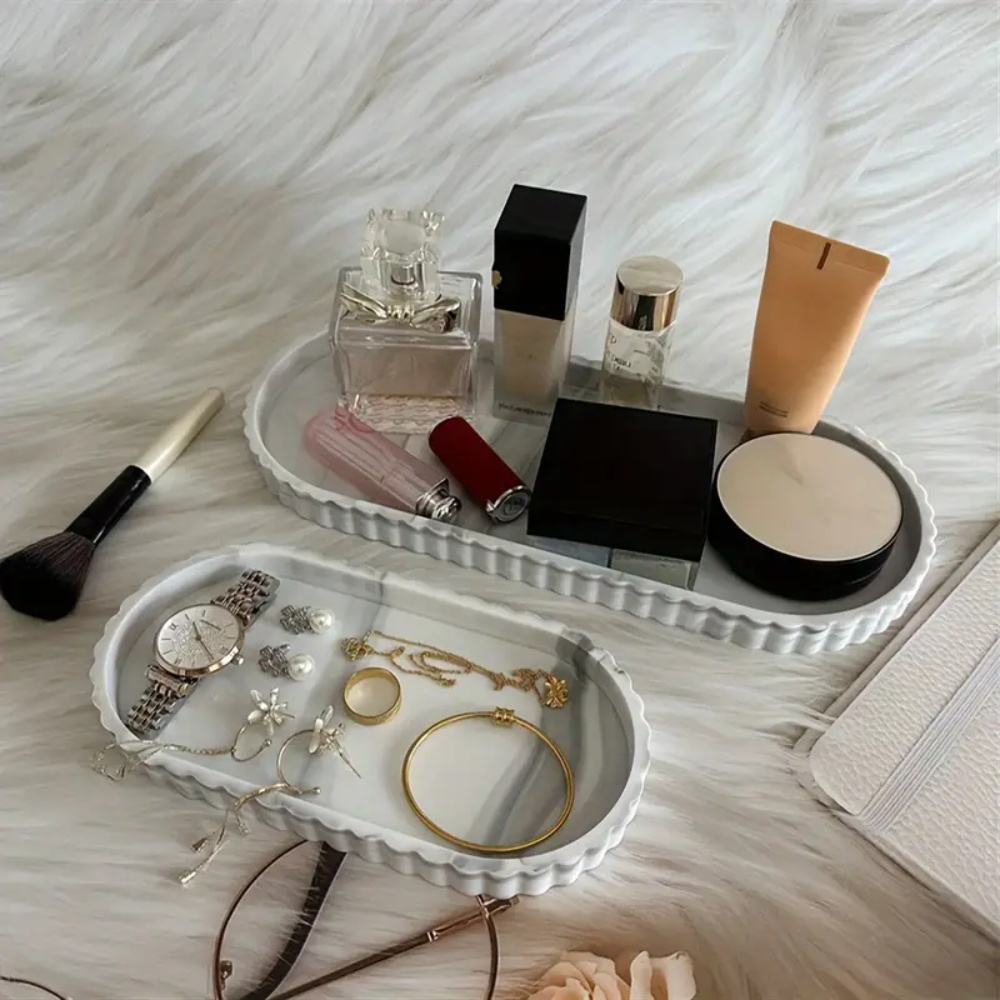 Travertine Tray Oval - โต๊ะเครื่องแป้ง 1 แพ็คถาดเก็บรูปไข่, ถาดจ่ายสบู่เคาน์เตอร์, ถาดซิลิโคนเคาน์เตอร์ห้องน้ํา, แชมพูเจลทําความสะอาดมือและถาดเก็บน้ําหอม,