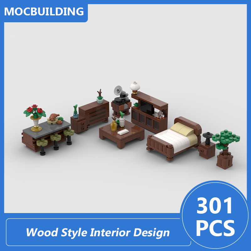 Interior Design Build - โมเดลการออกแบบตกแต่งภายในสไตล์ไม้ Moc อาคารแบบโมดูลาร์ บล็อกประกอบเอง ชุดสถาปัตยกรรม ของเล่นสร้างสรรค์